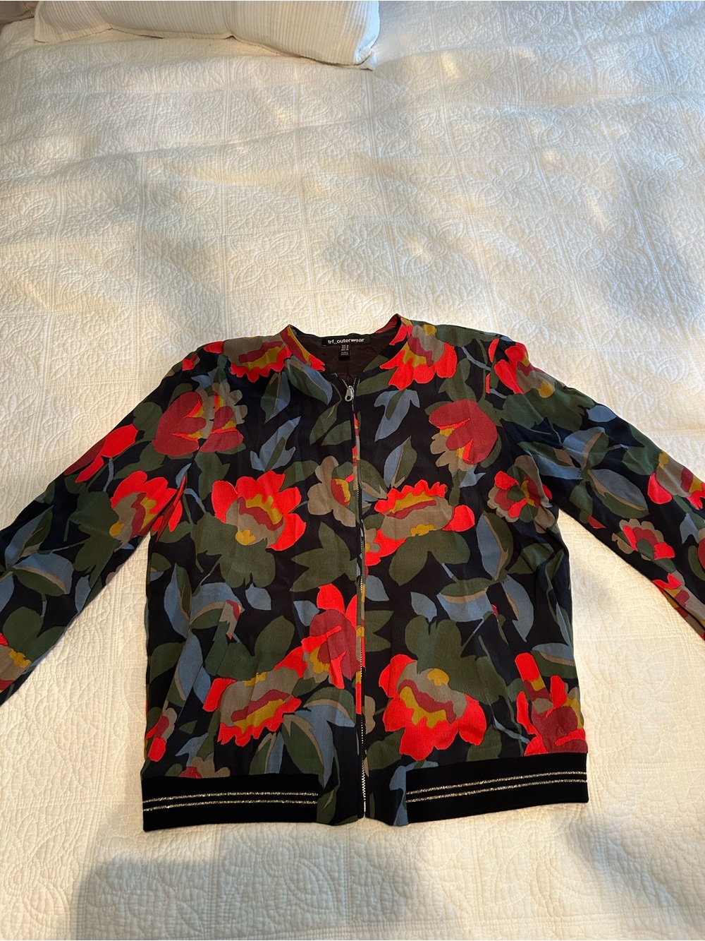 Zara Black Bomber Jacket with Red Floral Print